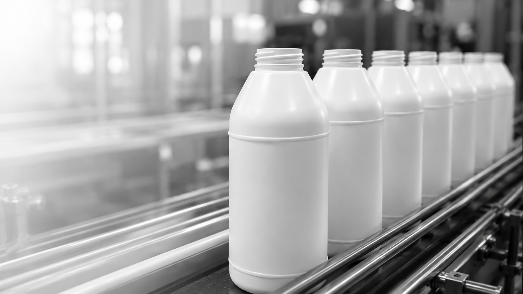Demkur Plastik üretim hattında HDPE şişeler